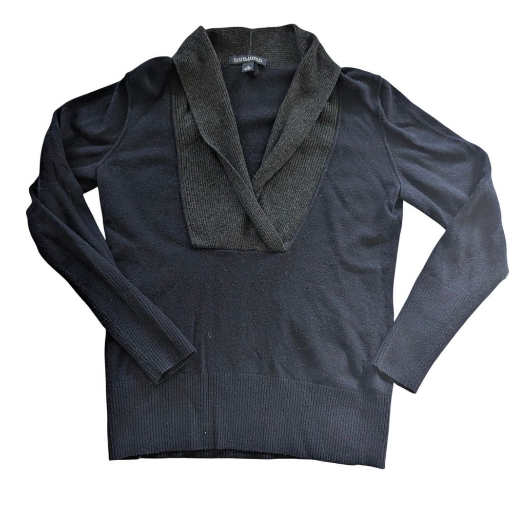 Banana Republic Sweater Womens M Navy Cashmere Blend Shawl Collar V-Neck Ribbed